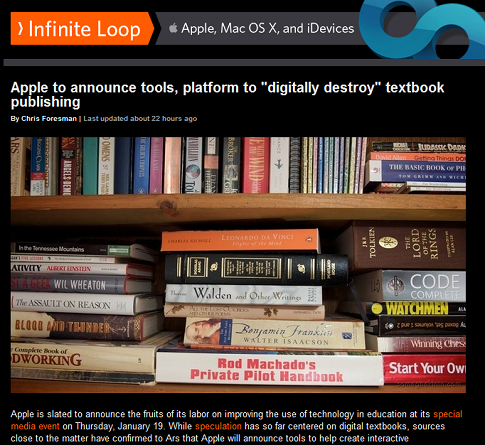 Apple to announce tools, platform to "digitally destroy" textbook publishing